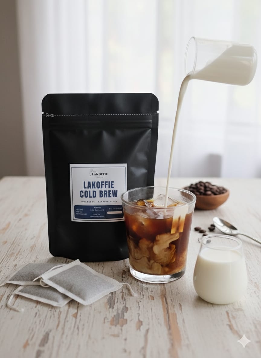 Segelas es kopi susu berbasis cold brew dengan es batu bening